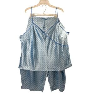 Secret Treasures Pajama Set Women 3X Blue Floral Cami Top Capri Satin Lounge